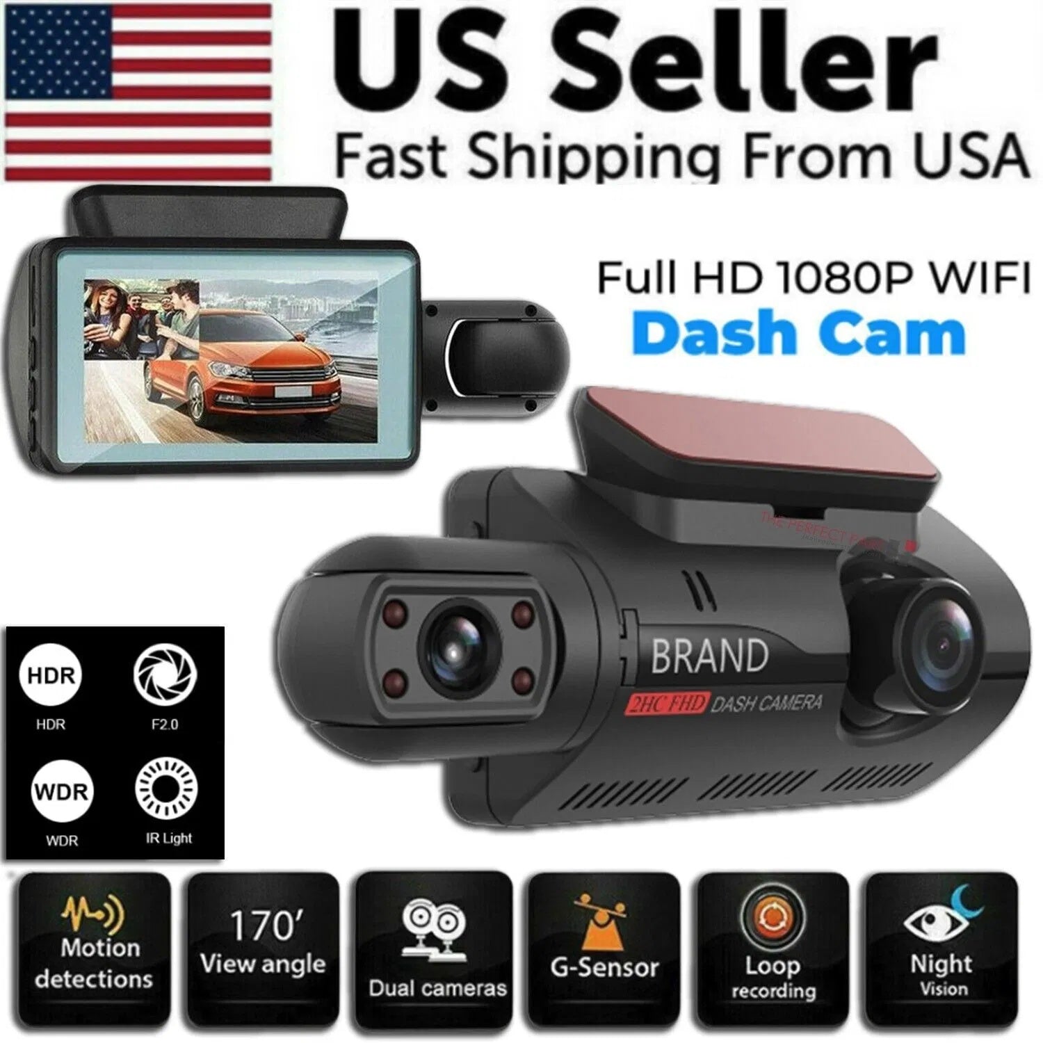 Dash Cam Doppia Full HD – Copertura Interna ed Esterna, Visione Notturna e G-Sensor