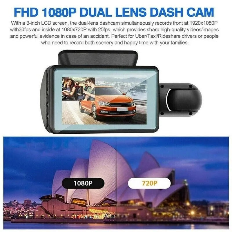 Dash Cam Doppia Full HD – Copertura Interna ed Esterna, Visione Notturna e G-Sensor