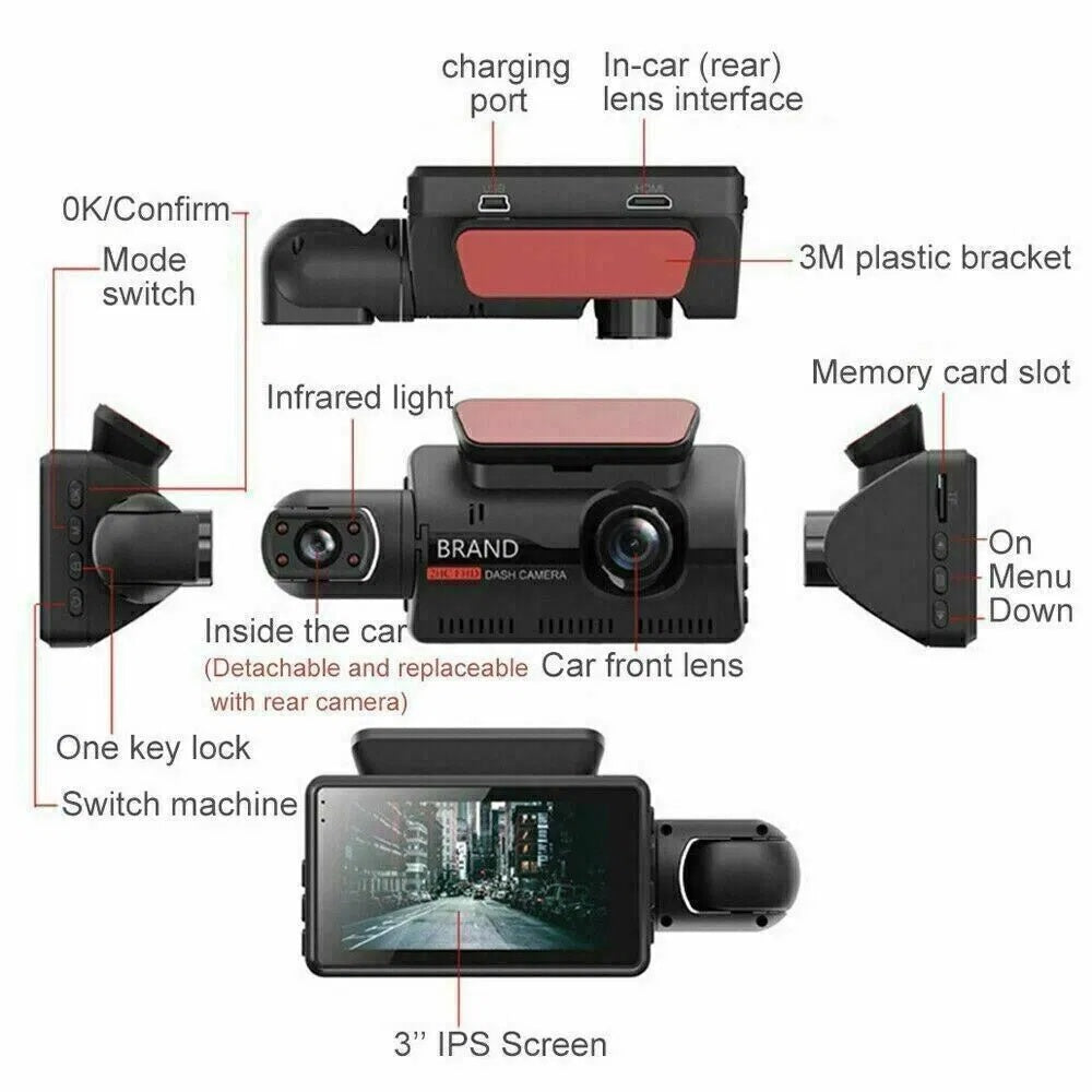 Dash Cam Doppia Full HD – Copertura Interna ed Esterna, Visione Notturna e G-Sensor